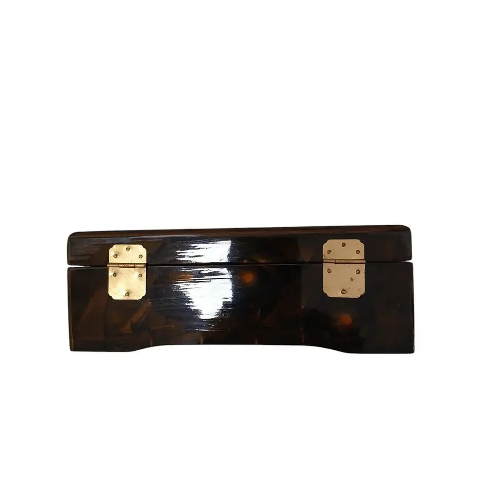 Chinese Carved Cork‎ Mohagany Lacquered Jewelry Box Satin Ring Slots Organizer